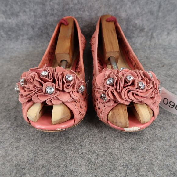 Report Shoes Womens 7 Flats Slip On Woven Peep Toe Ruffle Embellished Fashion - Picture 4 of 16